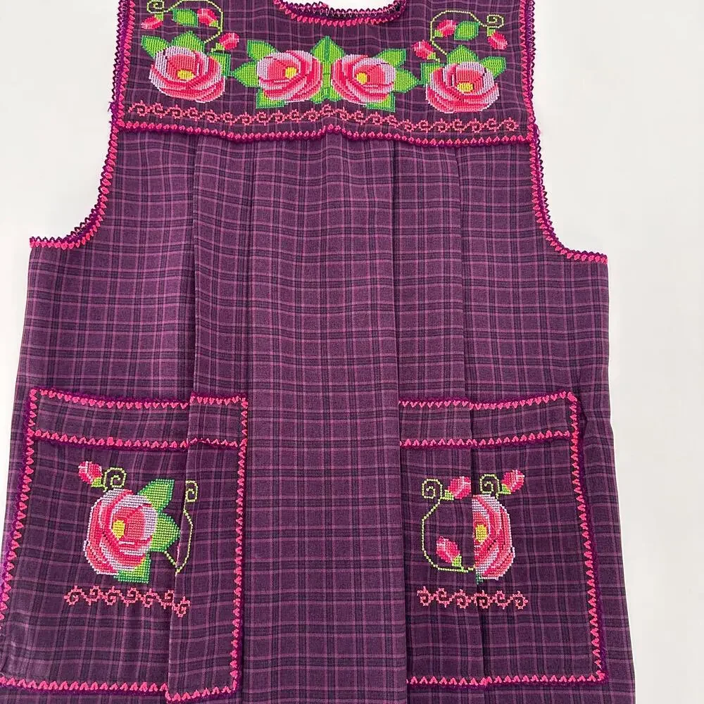 Traditional Mexican Cross-Stitch Embroidered Apron – Deluxe Artisan Smock Style